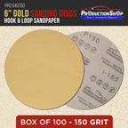 Premium 150 Grit 6" Gold Sanding Discs, Box of 100 - Hook & Loop Backing Abrasive Sandpaper for DA & Random Orbital Sanders