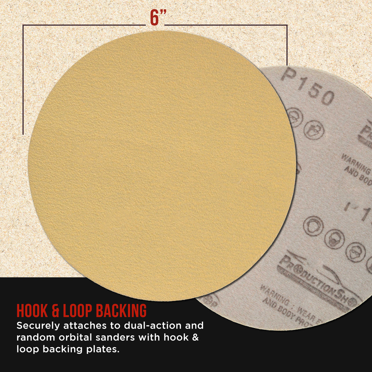 Premium 150 Grit 6" Gold Sanding Discs, Box of 100 - Hook & Loop Backing Abrasive Sandpaper for DA & Random Orbital Sanders