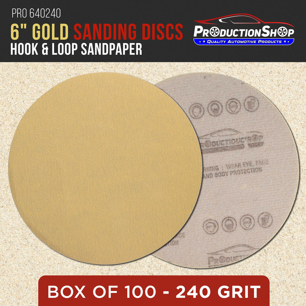 Premium 240 Grit 6" Gold Sanding Discs, Box of 100 - Hook & Loop Backing Abrasive Sandpaper for DA & Random Orbital Sanders