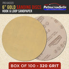 Premium 320 Grit 6" Gold Sanding Discs, Box of 100 - Hook & Loop Backing Abrasive Sandpaper for DA & Random Orbital Sanders