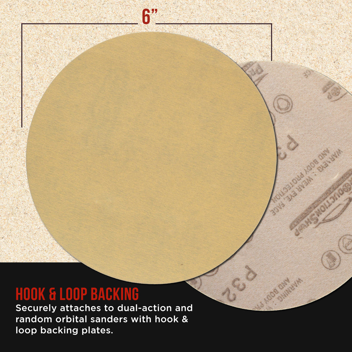 Premium 320 Grit 6" Gold Sanding Discs, Box of 100 - Hook & Loop Backing Abrasive Sandpaper for DA & Random Orbital Sanders