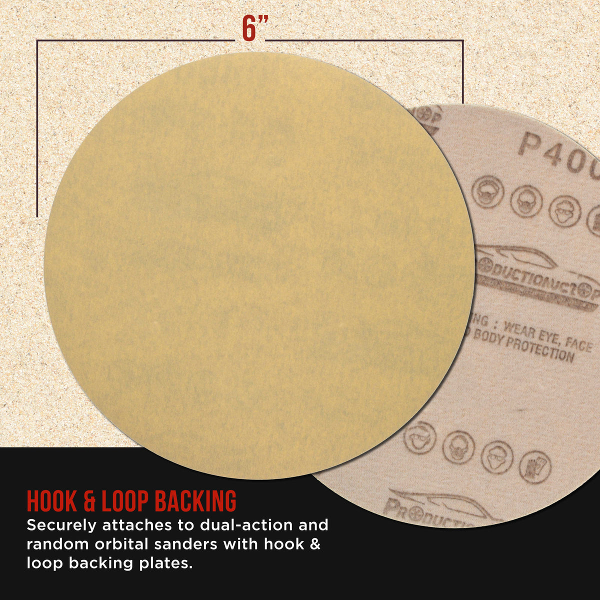 Premium 400 Grit 6" Gold Sanding Discs, Box of 100 - Hook & Loop Backing Abrasive Sandpaper for DA & Random Orbital Sanders