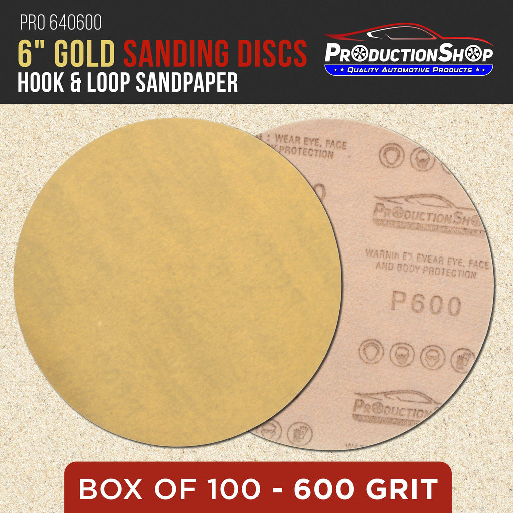 Premium 600 Grit 6" Gold Sanding Discs, Box of 100 - Hook & Loop Backing Abrasive Sandpaper for DA & Random Orbital Sanders