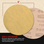 Premium 600 Grit 6" Gold Sanding Discs, Box of 100 - Hook & Loop Backing Abrasive Sandpaper for DA & Random Orbital Sanders