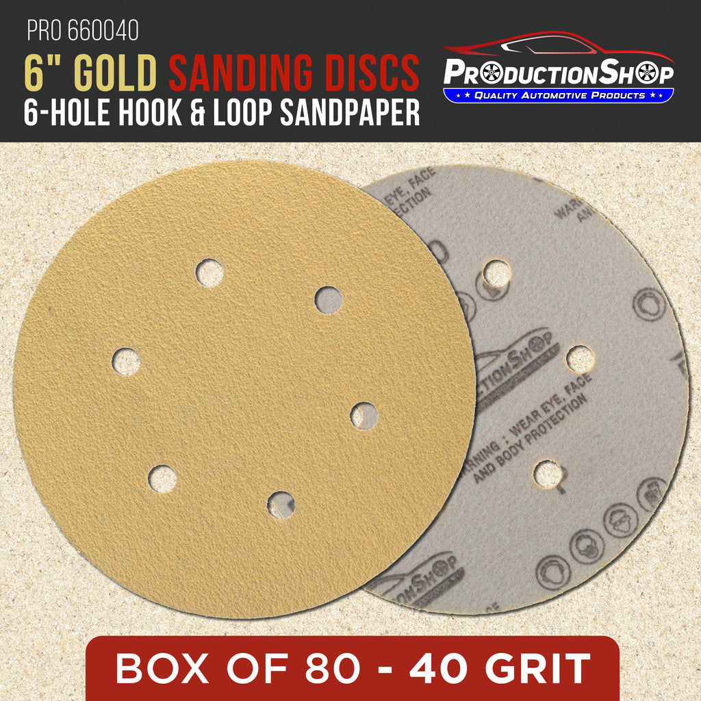 Premium 40 Grit 6" Gold Sanding Discs, 6-Hole Pattern, Box of 80 - Dustless Hook & Loop Backing Sandpaper for DA & Random Orbital Sanders Woodworking Furniture