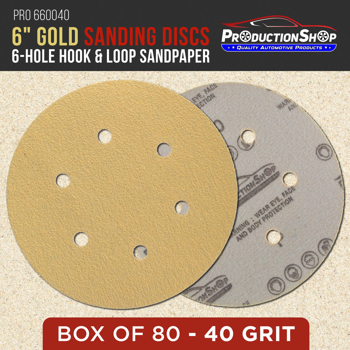 Premium 40 Grit 6" Gold Sanding Discs, 6-Hole Pattern, Box of 80 - Dustless Hook & Loop Backing Sandpaper for DA & Random Orbital Sanders Woodworking Furniture