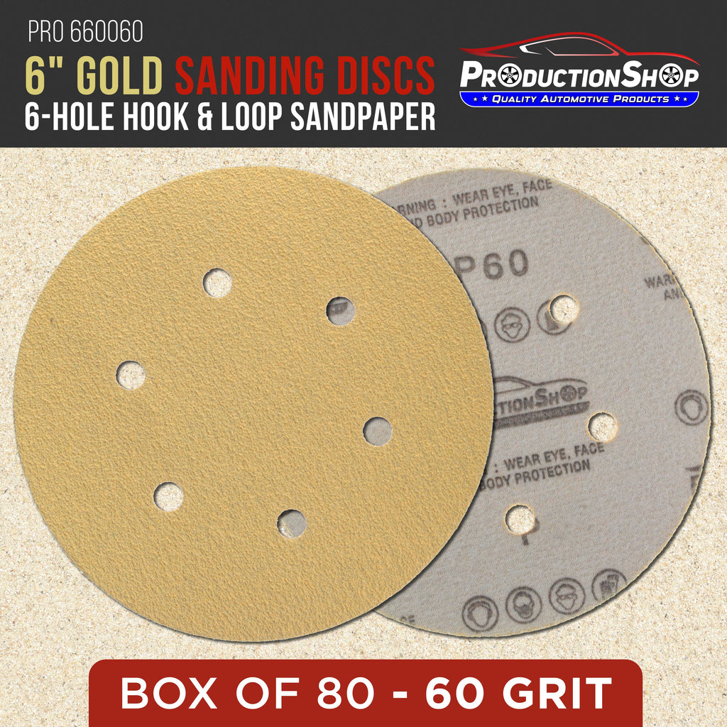 Premium 60 Grit 6" Gold Sanding Discs, 6-Hole Pattern, Box of 80 - Dustless Hook & Loop Backing Sandpaper for DA & Random Orbital Sanders Woodworking Furniture