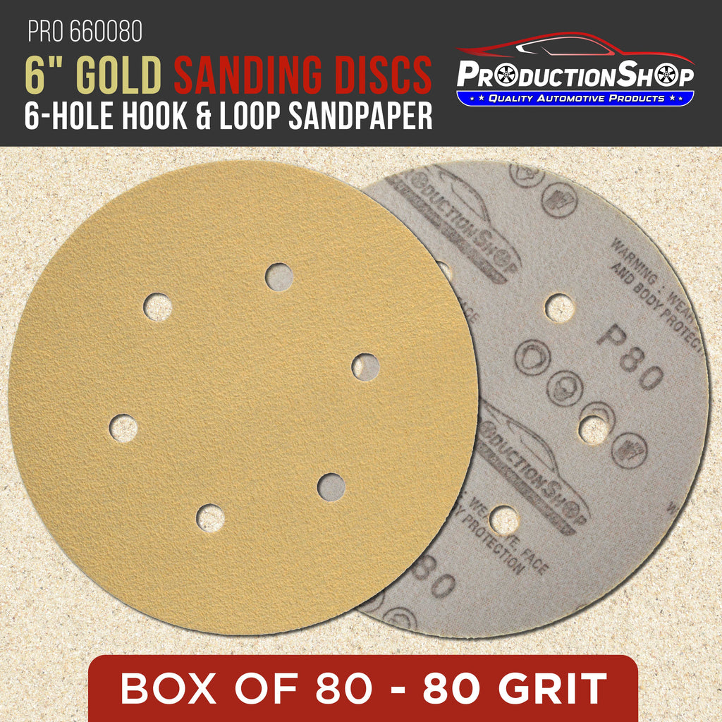 Premium 80 Grit 6" Gold Sanding Discs, 6-Hole Pattern, Box of 100 - Dustless Hook & Loop Backing Sandpaper for DA & Random Orbital Sanders Woodworking Furniture