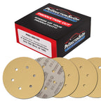 Premium 100 Grit 6" Gold Sanding Discs, 6-Hole Pattern, Box of 100 - Dustless Hook & Loop Backing Sandpaper for DA & Random Orbital Sanders