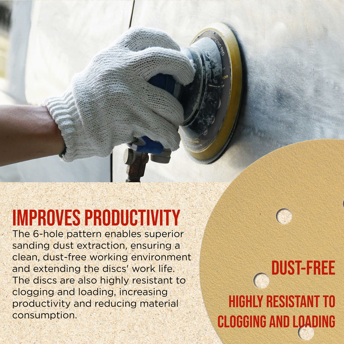 Premium 100 Grit 6" Gold Sanding Discs, 6-Hole Pattern, Box of 100 - Dustless Hook & Loop Backing Sandpaper for DA & Random Orbital Sanders