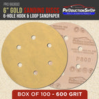 Premium 100 Grit 6" Gold Sanding Discs, 6-Hole Pattern, Box of 100 - Dustless Hook & Loop Backing Sandpaper for DA & Random Orbital Sanders