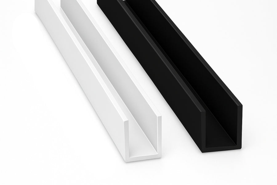PVC U Channel Profile Edge Trim 1 M / 39.37 Inch Length Black & White Rigid Plastic TW