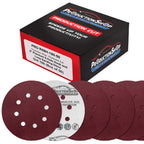 Premium 5" Red 8-Hole Pattern 180 Grit Sanding Discs, Box of 50 - Dustless Hook & Loop Backing Sandpaper for Random Orbital Sanders, Fine-Cut Abrasive