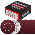 Premium 5" Red 8-Hole Pattern 220 Grit Sanding Discs, Box of 50 - Dustless Hook & Loop Backing Sandpaper for Random Orbital Sanders, Fine-Cut Abrasive