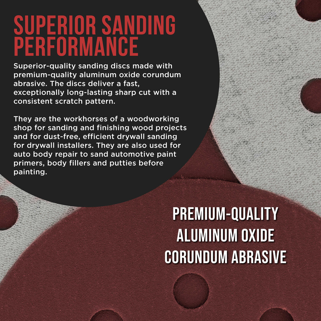 Premium 5" Red 8-Hole Pattern 400 Grit Sanding Discs, Box of 50 - Dustless Hook & Loop Backing Sandpaper for Random Orbital Sanders, Extra-Fine-Cut Abrasive