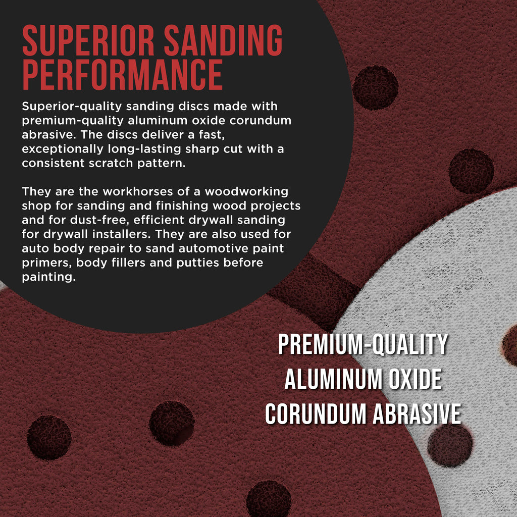 Premium 5" Red 8-Hole Pattern 60 Grit Sanding Discs, Box of 30 - Dustless Hook & Loop Backing Sandpaper for Random Orbital Sanders, Coarse-Cut Abrasive