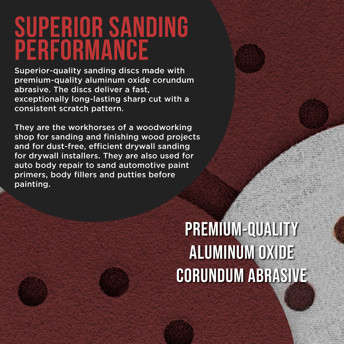 Premium 5" Red 8-Hole Pattern 60 Grit Sanding Discs, Box of 30 - Dustless Hook & Loop Backing Sandpaper for Random Orbital Sanders, Coarse-Cut Abrasive
