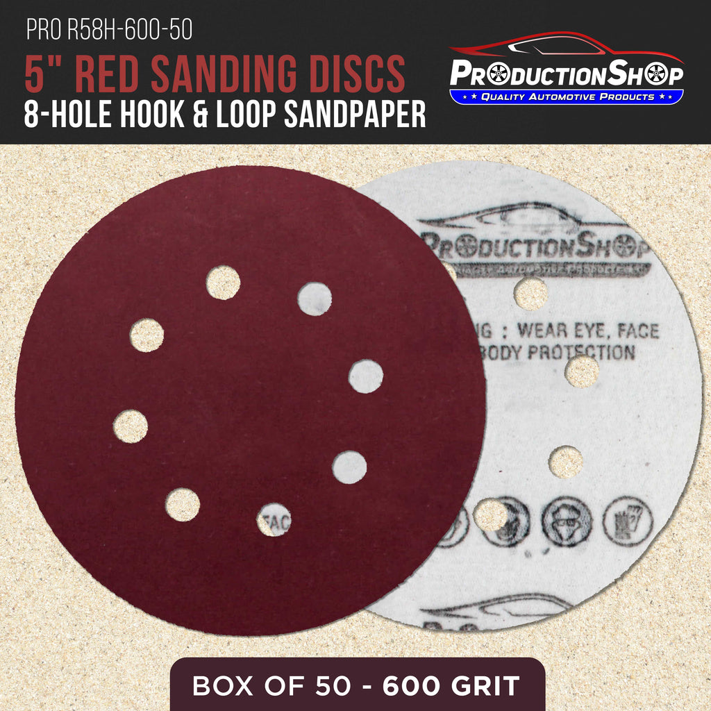 Premium 5" Red 8-Hole Pattern 600 Grit Sanding Discs, Box of 50 - Dustless Hook & Loop Backing Sandpaper for Random Orbital Sanders, Extra-Fine-Cut Abrasive