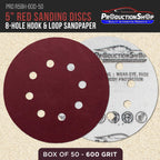 Premium 5" Red 8-Hole Pattern 600 Grit Sanding Discs, Box of 50 - Dustless Hook & Loop Backing Sandpaper for Random Orbital Sanders, Extra-Fine-Cut Abrasive