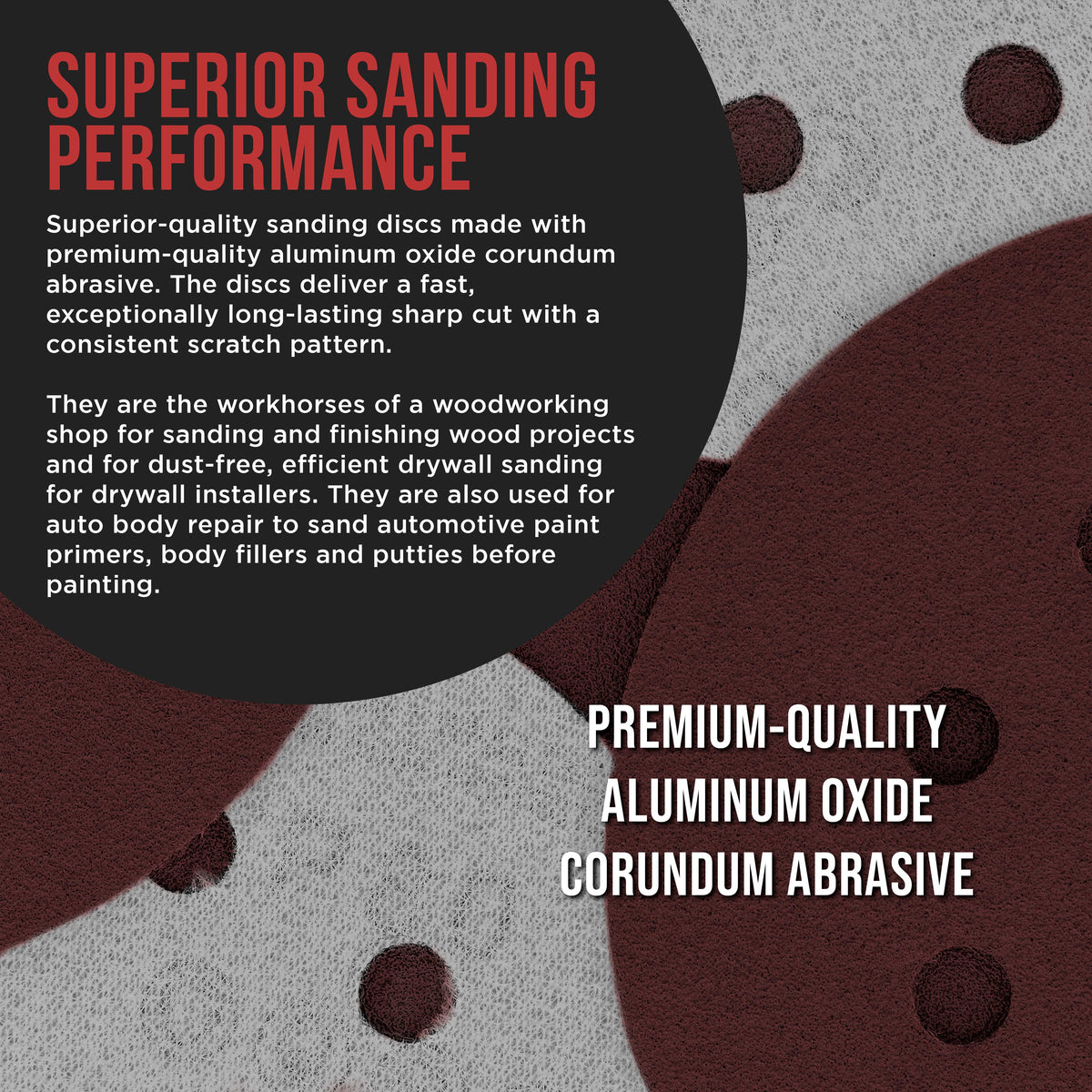 Premium 5" Red 8-Hole Pattern 80 Grit Sanding Discs, Box of 50 - Dustless Hook & Loop Backing Sandpaper for Random Orbital Sanders, Medium-Coarse-Cut Abrasive