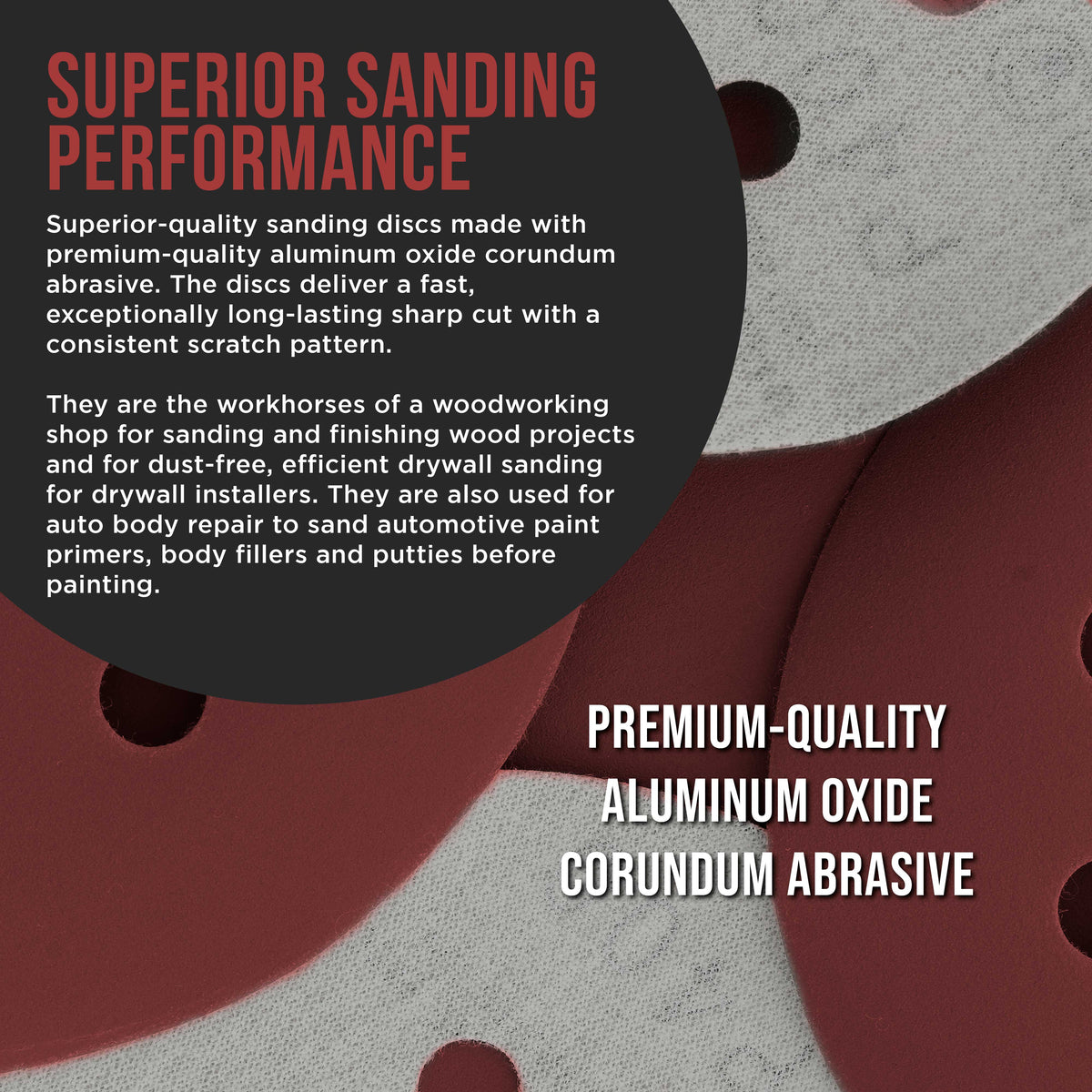 Premium 5" Red 8-Hole Pattern 800 Grit Sanding Discs, Box of 50 - Dustless Hook & Loop Backing Sandpaper for Random Orbital Sanders, Super-Fine-Cut Abrasive