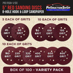 5" Red 8-Hole Pattern Sanding Discs, 100 Disc Variety Pack, Grits 40, 60, 80, 100, 150, 180, 220, 320, 400, 600, 800 - Hook & Loop Sandpaper for Random Orbital Sanders