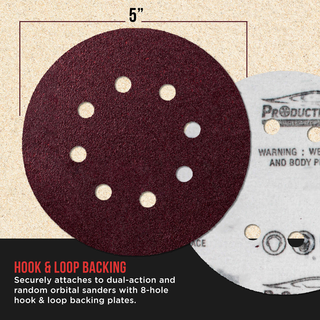 5" Red 8-Hole Pattern Sanding Discs, 100 Disc Variety Pack, Grits 40, 60, 80, 100, 150, 180, 220, 320, 400, 600, 800 - Hook & Loop Sandpaper for Random Orbital Sanders