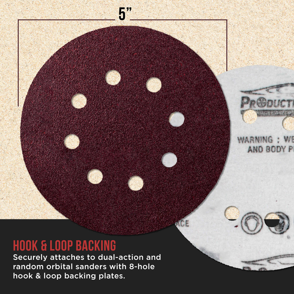 5" Red 8-Hole Pattern Sanding Discs, 50 Disc Variety Pack, Grits 80, 100, 120, 150, 180, 220, 320, 400, 600, 800 - Hook & Loop Sandpaper for Random Orbital Sanders