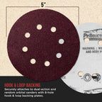 5" Red 8-Hole Pattern Sanding Discs, 50 Disc Variety Pack, Grits 80, 100, 120, 150, 180, 220, 320, 400, 600, 800 - Hook & Loop Sandpaper for Random Orbital Sanders