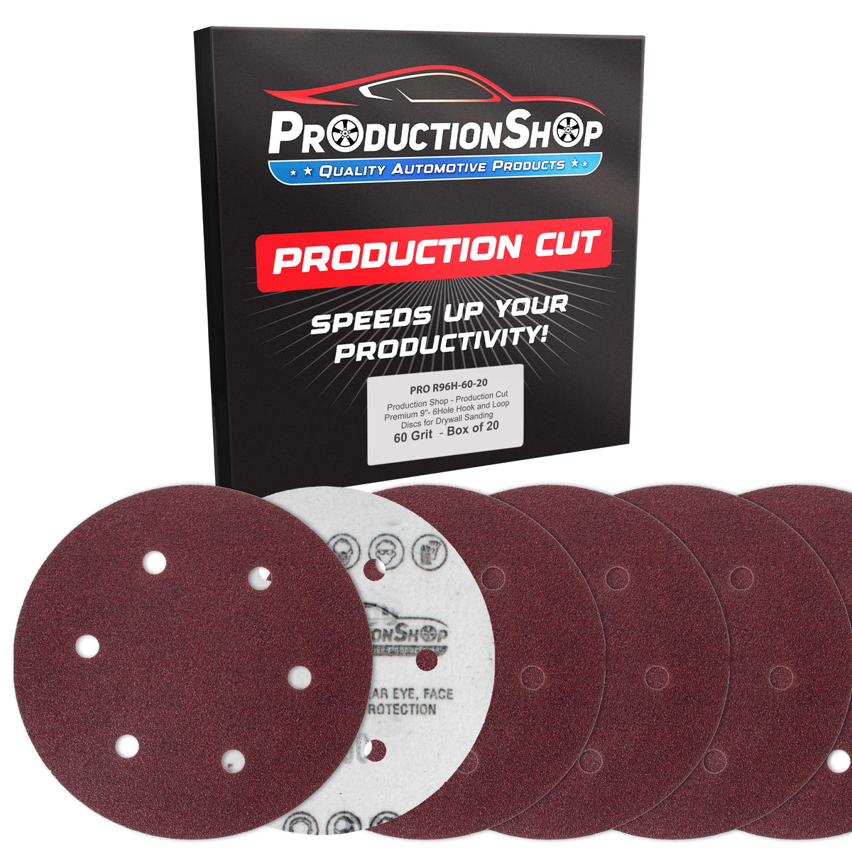 Premium 9" Red 6-Hole Pattern 60 Grit Sanding Discs, Box of 20 - Dustless Hook & Loop Backing Sandpaper for Drywall Power Sanders, Coarse-Cut Abrasive