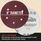 Premium 9" Red 6-Hole Pattern 60 Grit Sanding Discs, Box of 20 - Dustless Hook & Loop Backing Sandpaper for Drywall Power Sanders, Coarse-Cut Abrasive