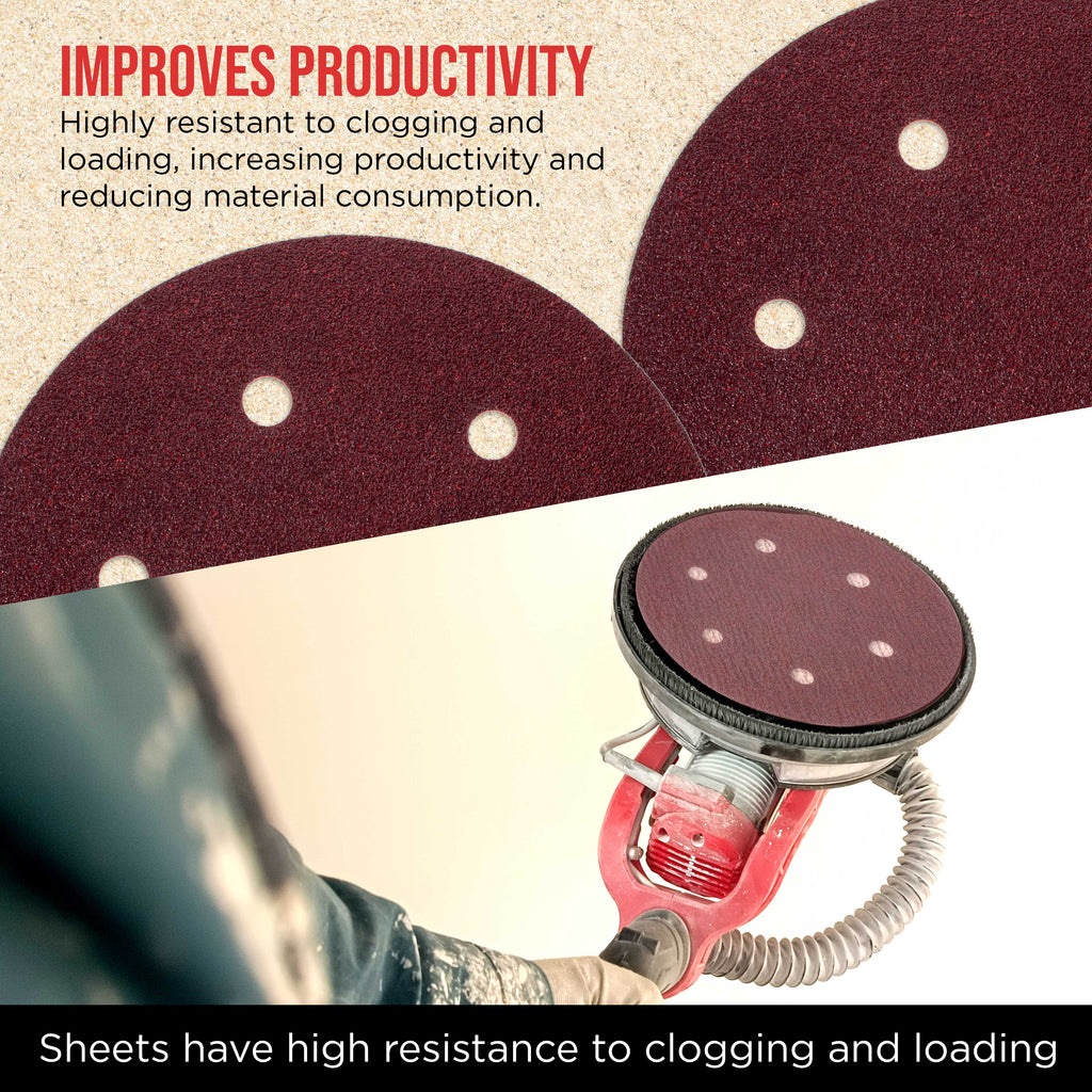 Premium 9" Red 6-Hole Pattern Sanding Discs, 30 Disc Variety Pack, Grits 60, 80, 120, 150, 180, 220 - Dustless Hook & Loop Backing Sandpaper for Drywall Power Sander