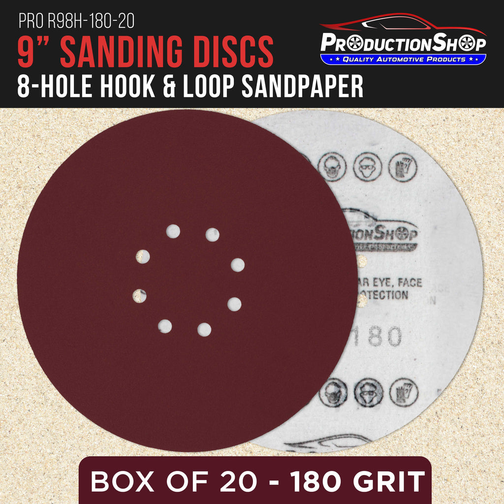Premium 9" Red 8-Hole Pattern 180 Grit Sanding Discs, Box of 20 - Dustless Hook & Loop Backing Sandpaper for Drywall Power Sanders, Medium-Cut Abrasive