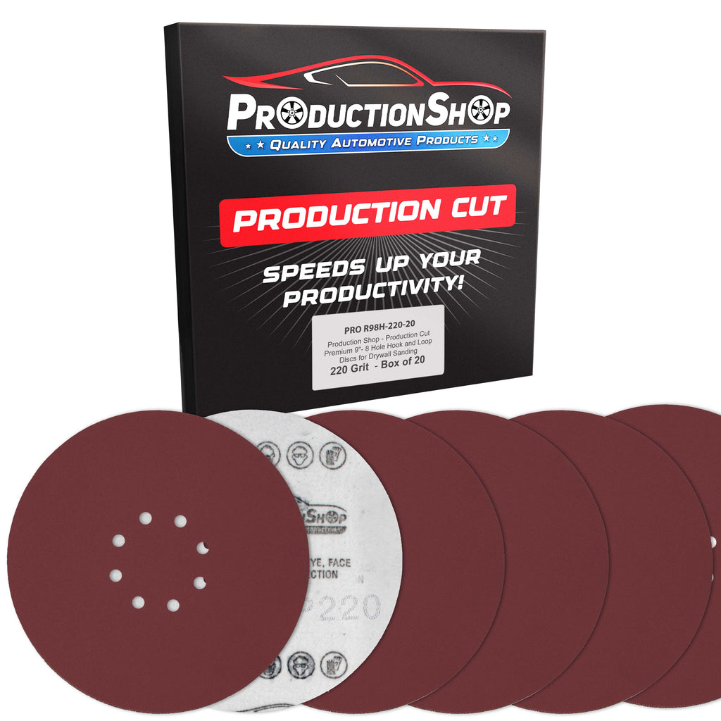 Premium 9" Red 8-Hole Pattern 220 Grit Sanding Discs, Box of 20 - Dustless Hook & Loop Backing Sandpaper for Drywall Power Sanders, Fine-Cut Abrasive