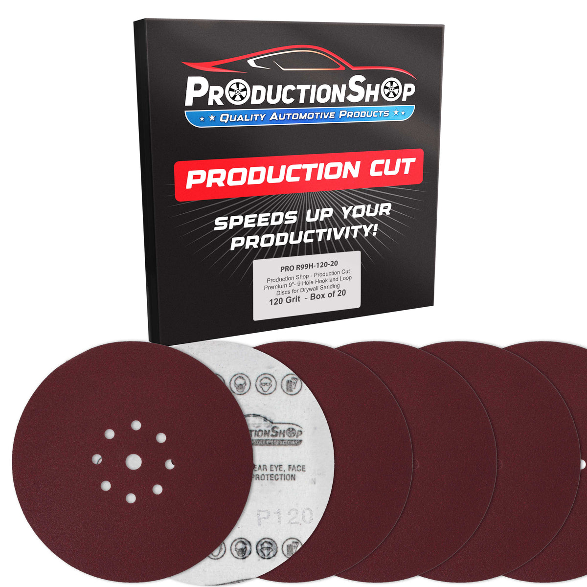 Premium 9" Red 9-Hole Pattern 120 Grit Sanding Discs, Box of 20 - Dustless Hook & Loop Backing Sandpaper for Drywall Power Sanders, Medium-Cut Abrasive