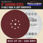 Premium 9" Red 9-Hole Pattern 220 Grit Sanding Discs, Box of 20 - Dustless Hook & Loop Backing Sandpaper for Drywall Power Sanders, Fine-Cut Abrasive