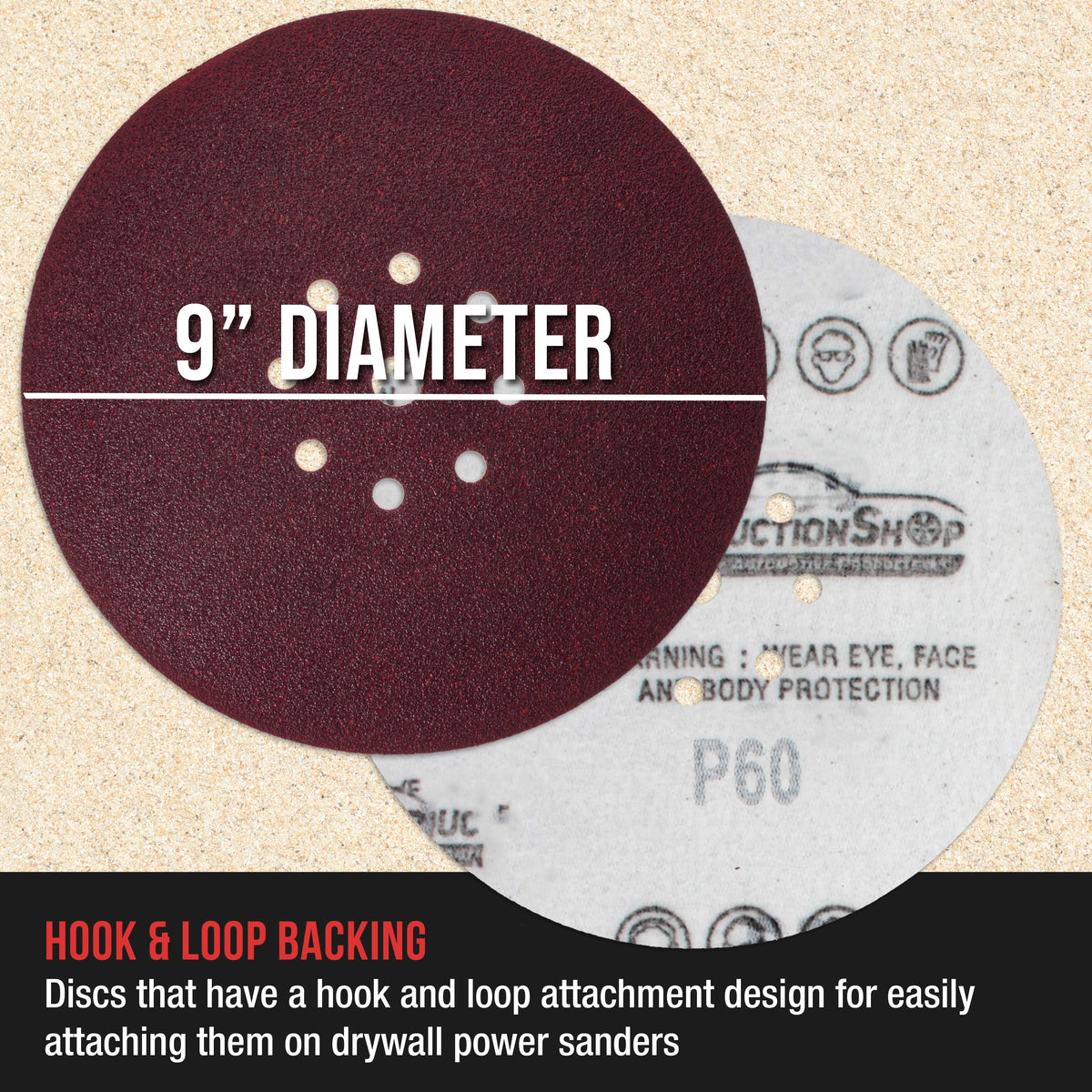 Premium 9" Red 9-Hole Pattern Sanding Discs, 30 Disc Variety Pack, Grits 60, 80, 120, 150, 180, 220 - Dustless Hook & Loop Backing Sandpaper for Drywall Power Sander
