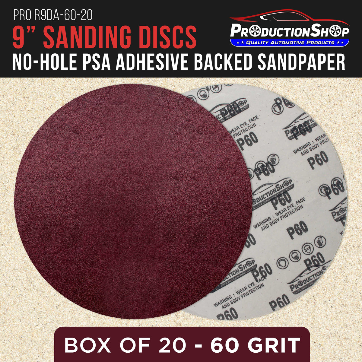 Premium 9" PSA Red 60 Grit Sanding Discs, Box of 20 - Self Adhesive Stickyback Sandpaper for Drywall Power Sanders, Coarse-Cut Abrasive
