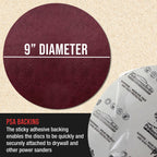 Premium 9" PSA Red 60 Grit Sanding Discs, Box of 20 - Self Adhesive Stickyback Sandpaper for Drywall Power Sanders, Coarse-Cut Abrasive