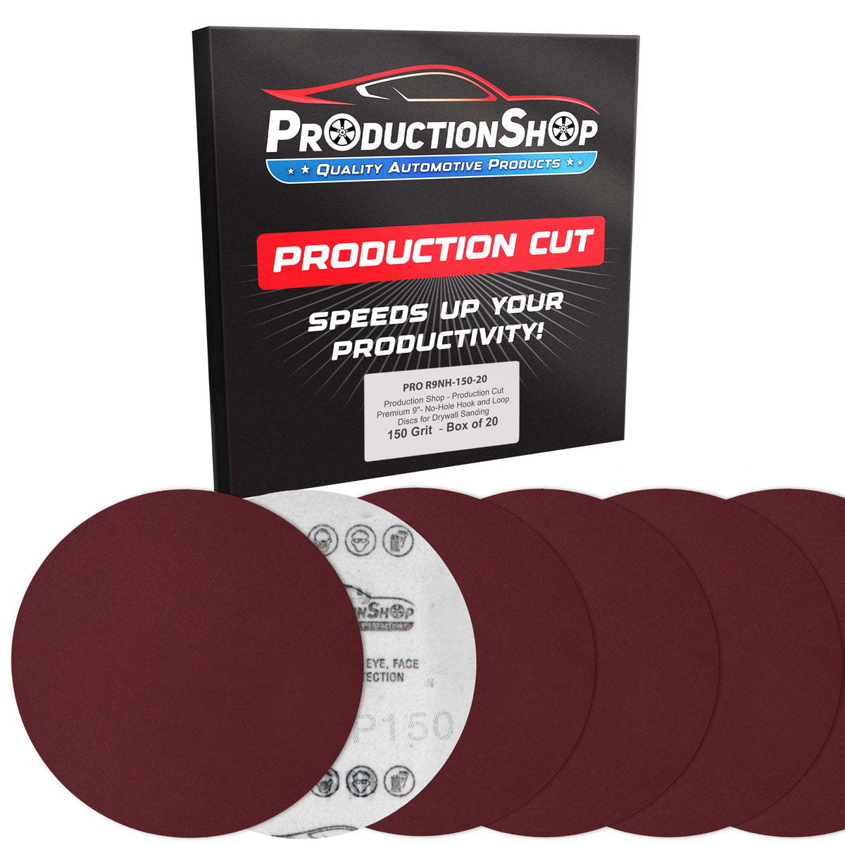 Premium 9" Red 150 Grit Hook & Loop Sanding Discs, Box of 20 - Sandpaper for Drywall Power Sanders, Medium-Cut Abrasive