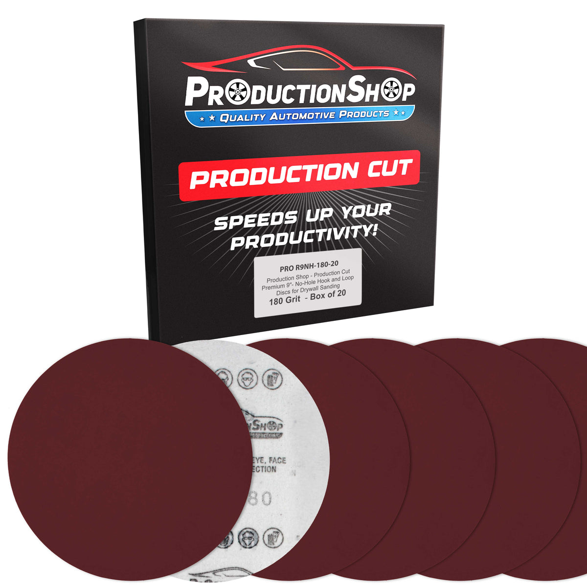 Premium 9" Red 180 Grit Hook & Loop Sanding Discs, Box of 20 - Sandpaper for Drywall Power Sanders, Medium-Cut Abrasive