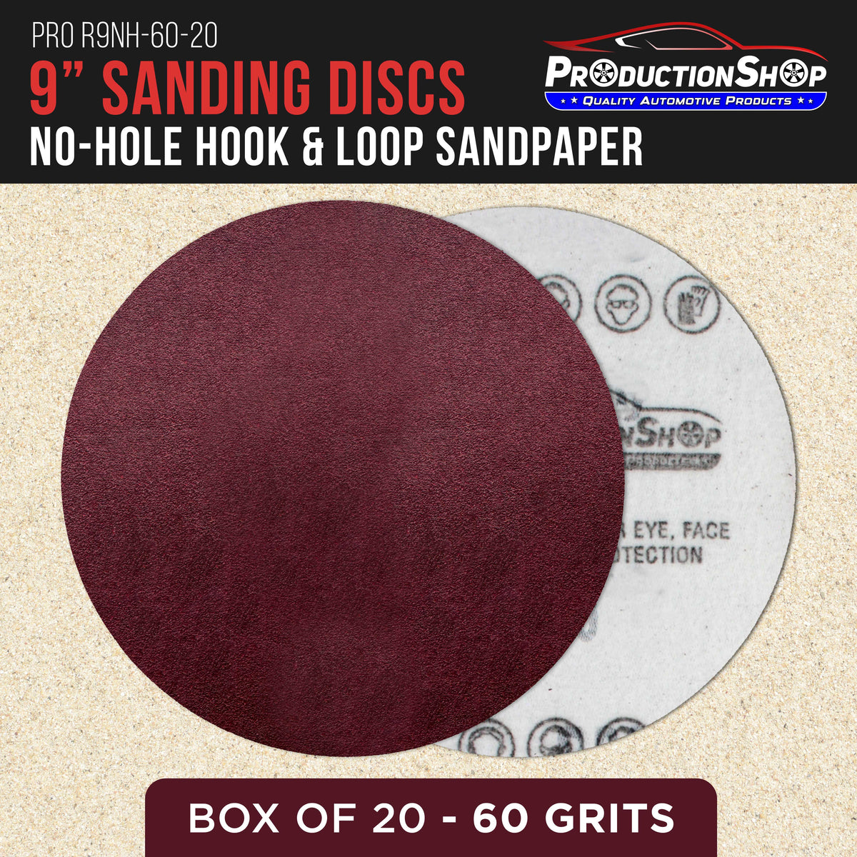 Premium 9" Red 60 Grit Hook & Loop Sanding Discs, Box of 20 - Sandpaper for Drywall Power Sanders, Coarse-Cut Abrasive