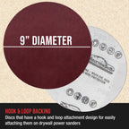 Premium 9" Red 80 Grit Hook & Loop Sanding Discs, Box of 20 - Sandpaper for Drywall Power Sanders, Coarse-Cut Abrasive
