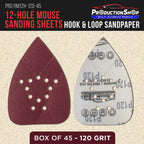 Premium 120 Grit 12-Hole Pattern Mouse Detail Sander Sandpaper Sheets, Box of 45 - Dustless Hook & Loop Triangle Shaped Mouse Disc Pads