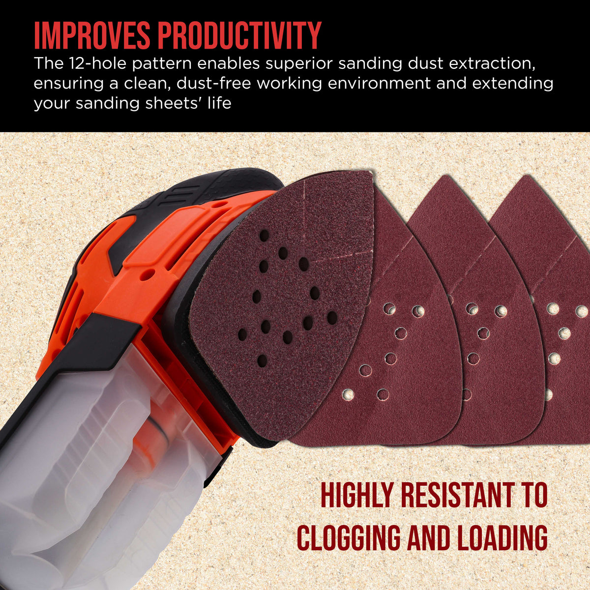 Premium 120 Grit 12-Hole Pattern Mouse Detail Sander Sandpaper Sheets, Box of 45 - Dustless Hook & Loop Triangle Shaped Mouse Disc Pads