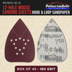 Premium 180 Grit 12-Hole Pattern Mouse Detail Sander Sandpaper Sheets, Box of 45 - Dustless Hook & Loop Triangle Shaped Mouse Disc Pads