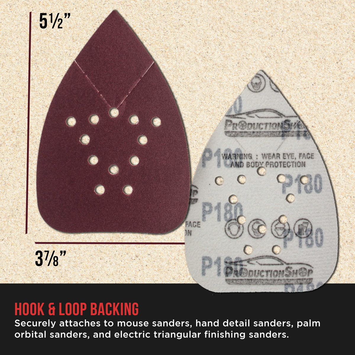 Premium 180 Grit 12-Hole Pattern Mouse Detail Sander Sandpaper Sheets, Box of 45 - Dustless Hook & Loop Triangle Shaped Mouse Disc Pads