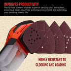 Premium 180 Grit 12-Hole Pattern Mouse Detail Sander Sandpaper Sheets, Box of 45 - Dustless Hook & Loop Triangle Shaped Mouse Disc Pads