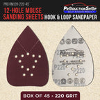 Premium 220 Grit 12-Hole Pattern Mouse Detail Sander Sandpaper Sheets, Box of 45 - Dustless Hook & Loop Triangle Shaped Mouse Disc Pads