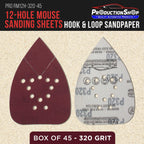 Premium 320 Grit 12-Hole Pattern Mouse Detail Sander Sandpaper Sheets, Box of 45 - Dustless Hook & Loop Triangle Shaped Mouse Disc Pads